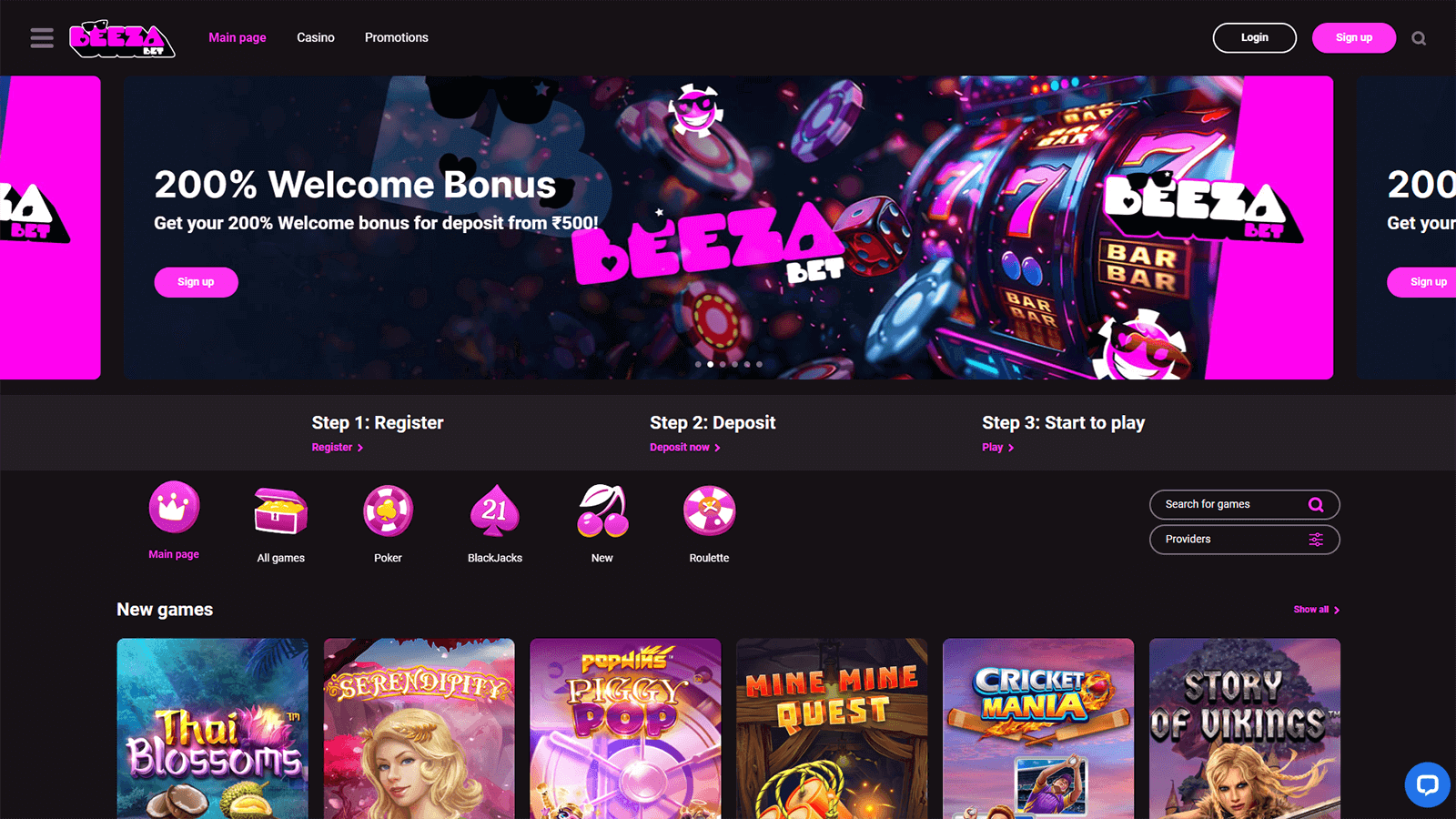 BeezaBet Casino Homepage